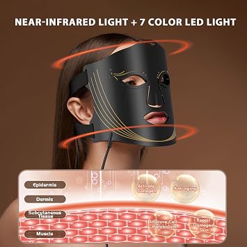 LED Face Mask With Cooling Mask, Near-Infrared Light + 7 Color LED Light Therapy Mask, Anti Acne, Anti Aging, Brightening, Firming, Home Care and Beauty Equipment for All Skin Types