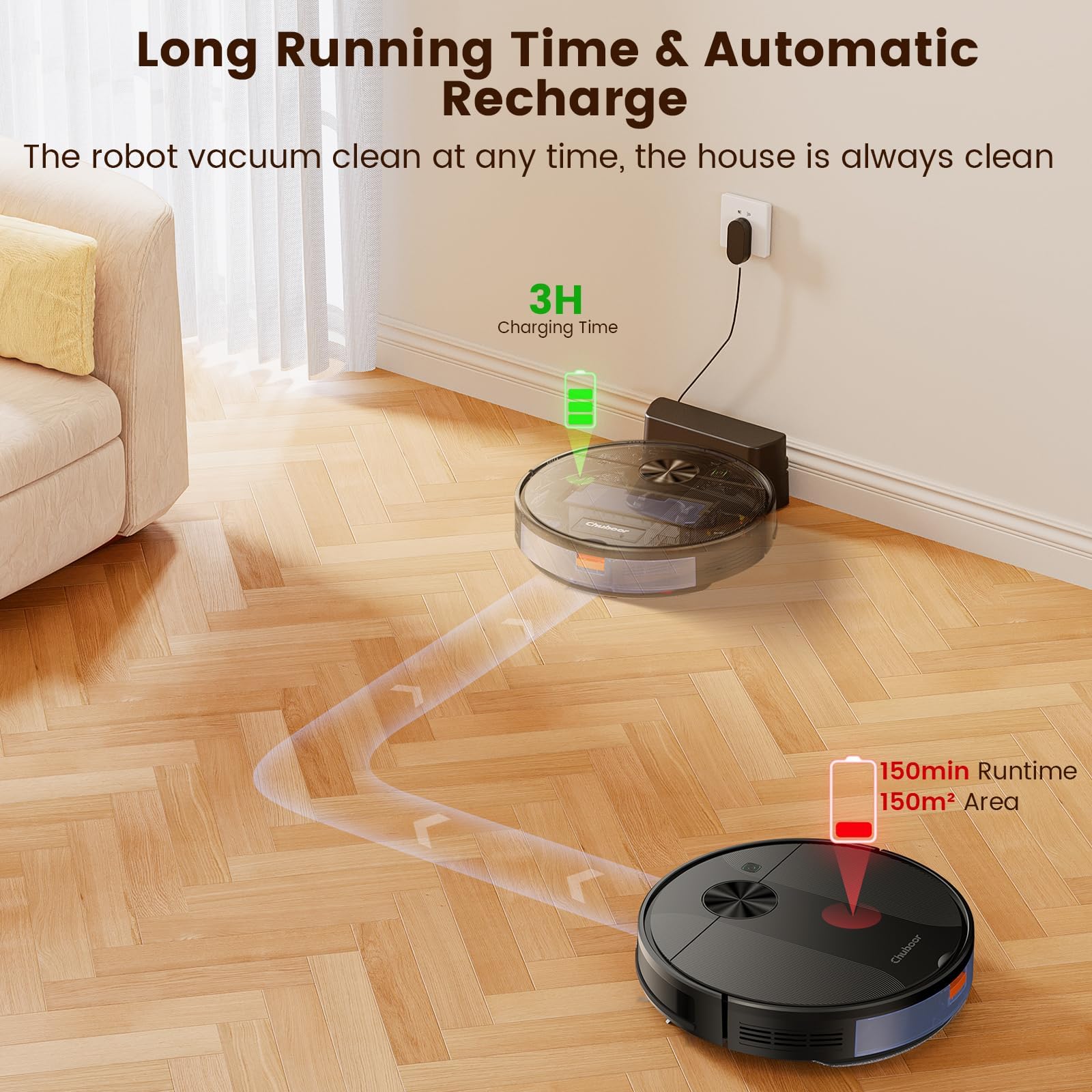 Chuboor Saugroboter mit Wischfunktion 3-in-1 – 6000Pa Saug- und Wischroboter, Staubsauger Roboter mit App/WiFi/Alexa, Auto-Aufladung, 150 Min Laufzeit, Anti-Fall, für Tierhaare, Teppich & Hartböden