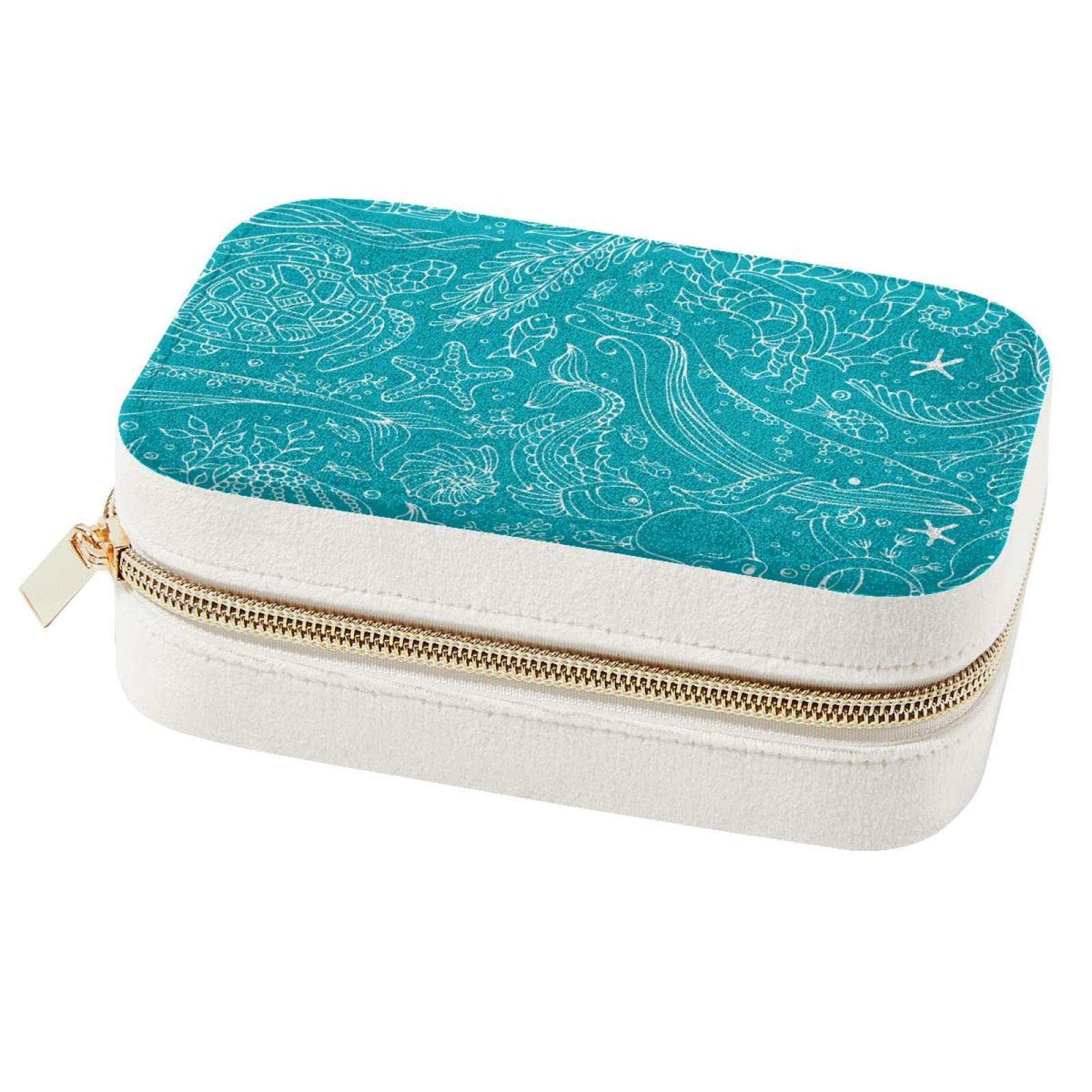 Boîte à bijoux de voyage baleine bleue pour petits déplacements et vacances