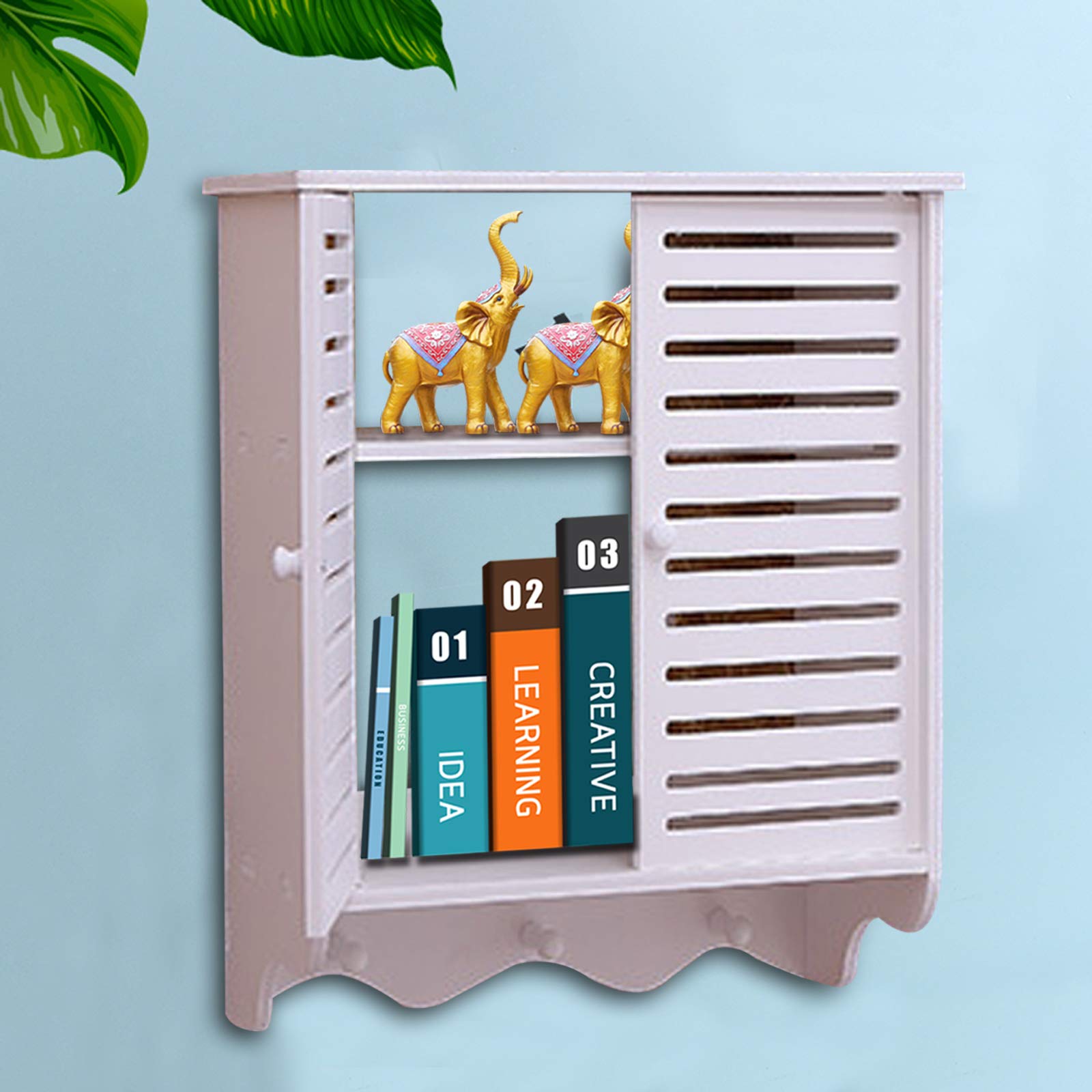 Armadio da bagno a parete bianco piccolo armadio a muro ripiano a muro in PVC organizzatore di stoccaggio sopra lo sciacquone con persiane porte doppie 2 livelli ripiano di stoccaggio