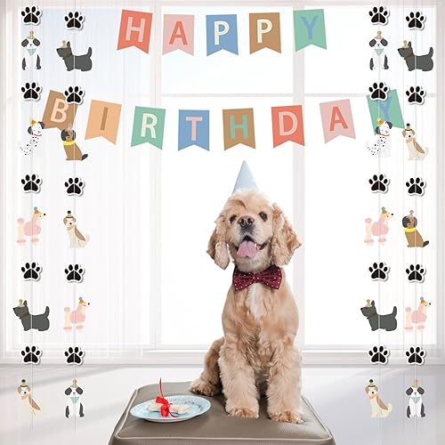 Vista 70 de Cartel con temática de perro feliz cumpleaños, decoración colorida para niños, bebés, perros, suministros de fiesta de cumpleaños Perro