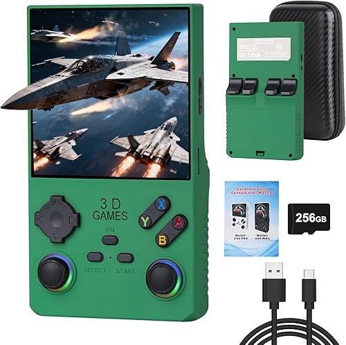2025 Upgraded Handheld Game Console, 4 Inch IPS Screen, 40000 Preloaded Games, 256GB Storage, 4000mAh Battery, Portable Retro Gaming Device (Green)