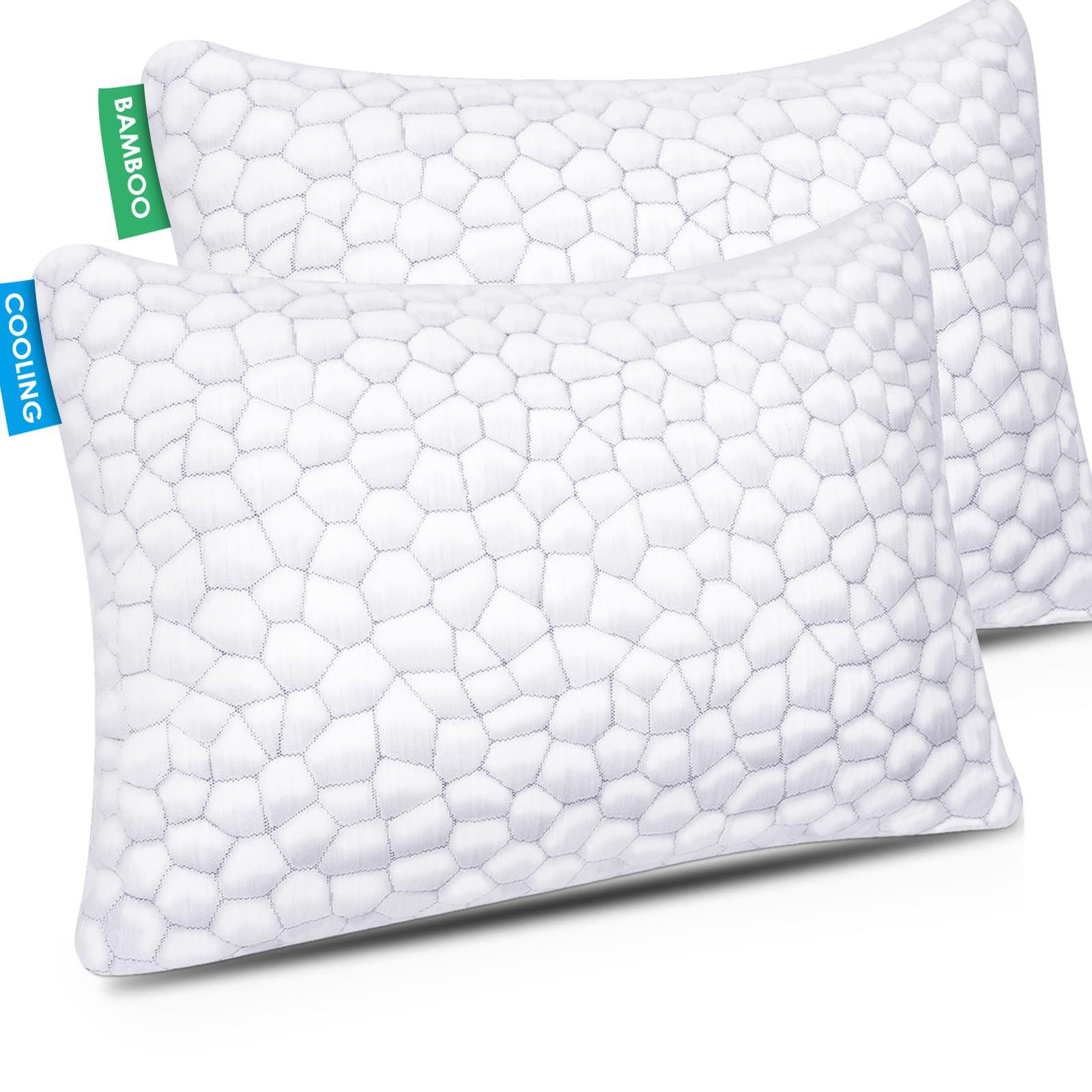 SUPA MODERN Cooling Pillow For Sleeping, Shredded Memory Foam Pillows Queen Size 2 Pack Be...