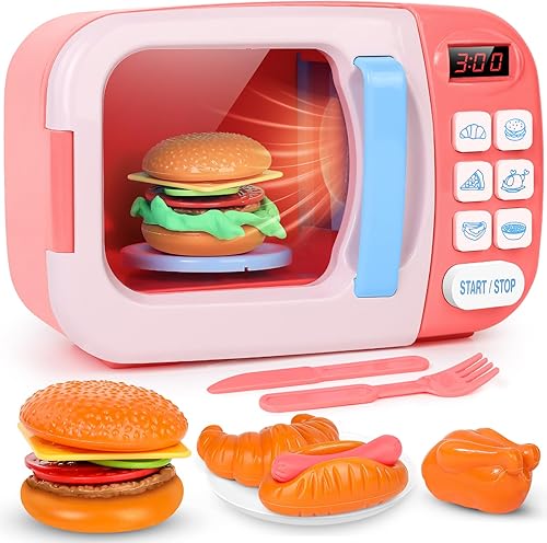 Miniatura 8 de Juego de cocina para microondas con sonido ligero para niños con comida falsa y arcilla de masa de juego de 6 colores, ideal para niños pequeños de