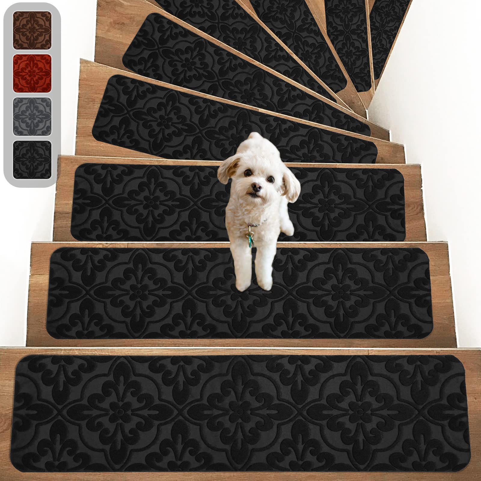 MATAHUM Non-Slip Carper Stair Treads for Wooden Steps Indoor Self Adhesive Stair Rugs 8"x30", Peel and Stick Stair Runners for Dogs, Kids, and Elder, 14PCS Black