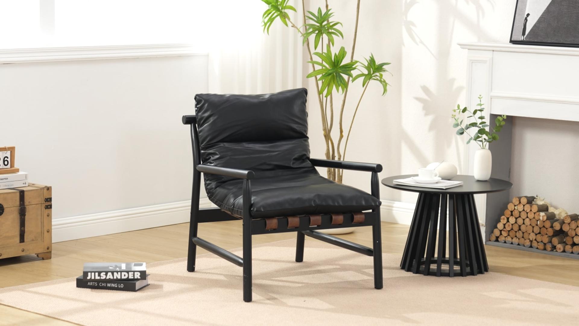 Sillón Moderno Tapizado Negro miniatura 7