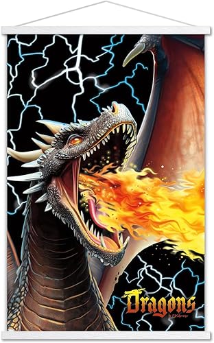 Trends International PD Moreno - Póster de pared de Dragon Lightning, 22.37 x 34.00 pulgadas, paquete de impresión premium y colgador blanco