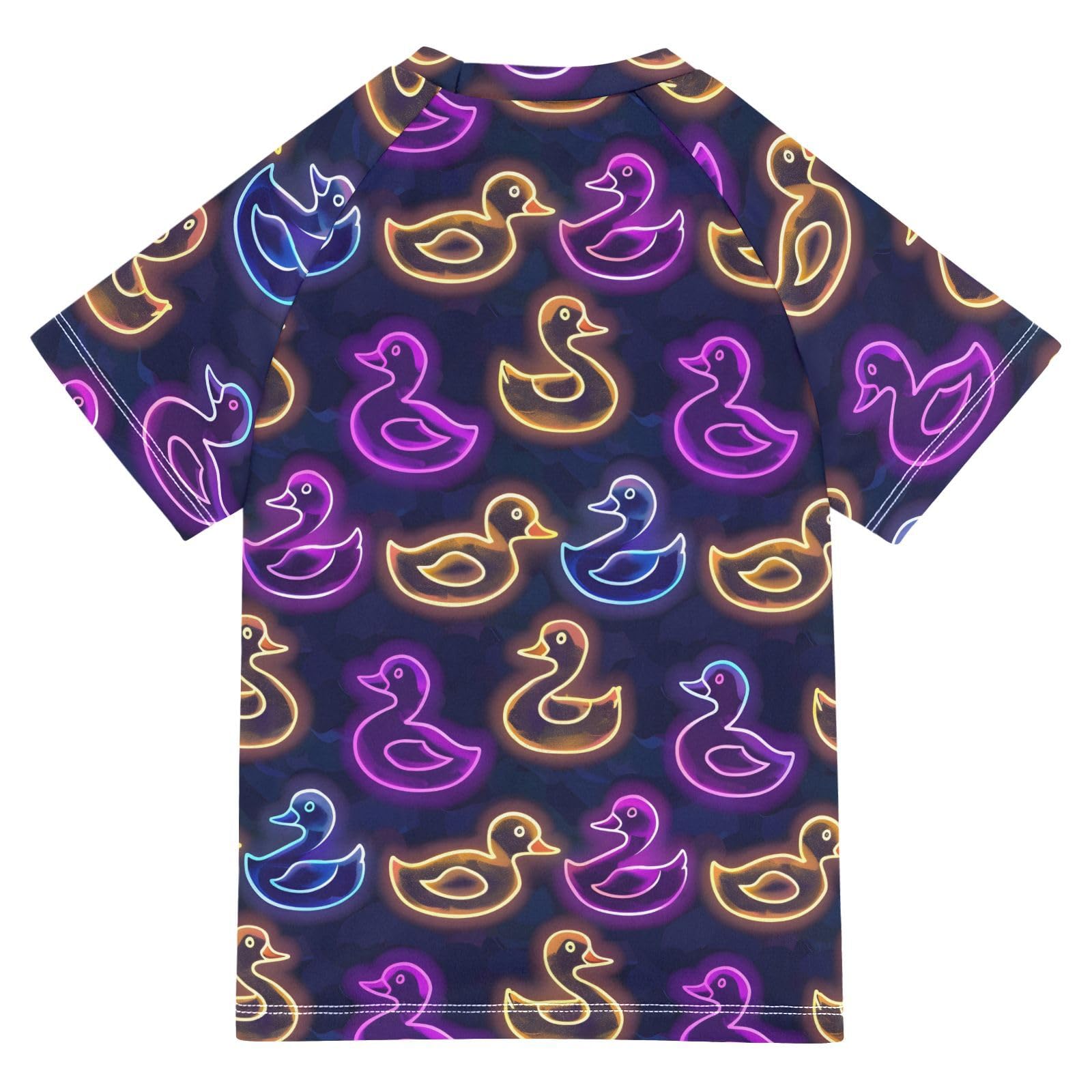 Boys Rash Guard Short Sleeve Swim Shirts for Boys Neon Ducks Sun Protection 7-8T