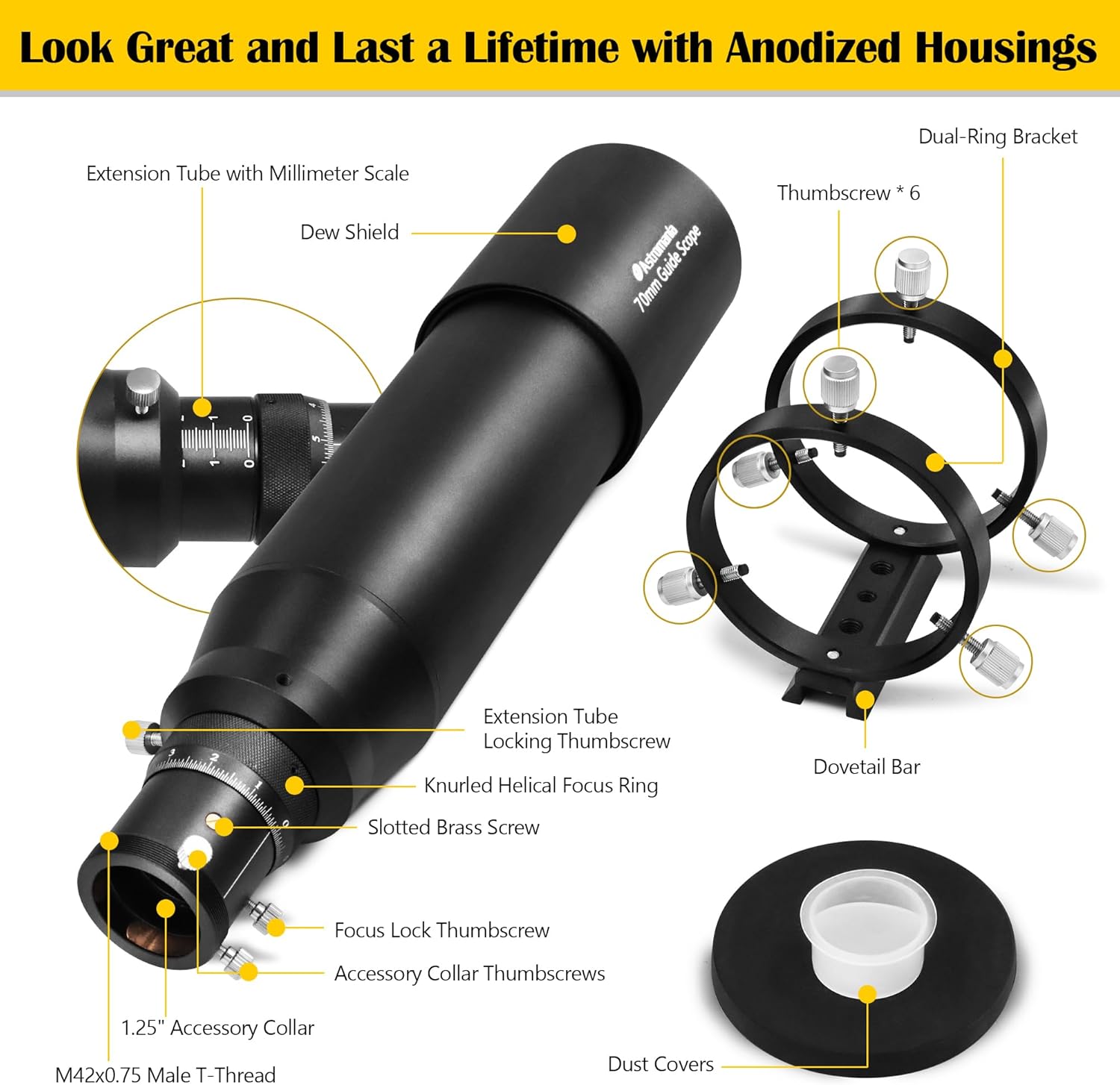Astromania Upgrated Guide Scope 70mm FMC with Double Helical Focuser, Deluxe Finder Guidescope Kit Compatible with 1.25 inch Eyepiece for Astronomy Telescope & Auto Guiding Camera for Astrophotography