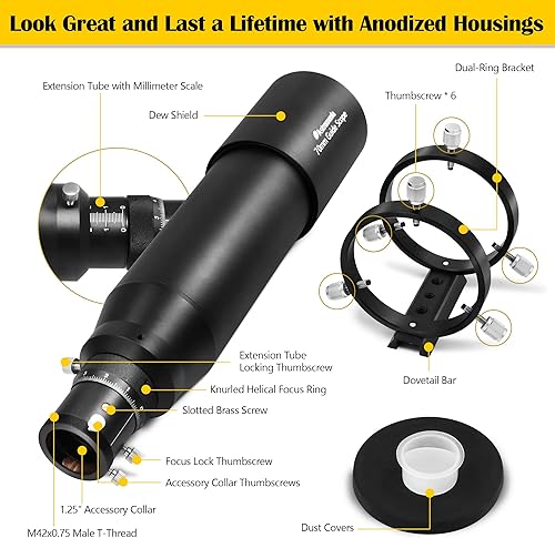 Miniatura 2 de Astromania Alcance guía mejorado de 2.756 in FMC con doble enfoque helicoidal, kit de guía de buscador de lujo compatible con ocular de 1.25