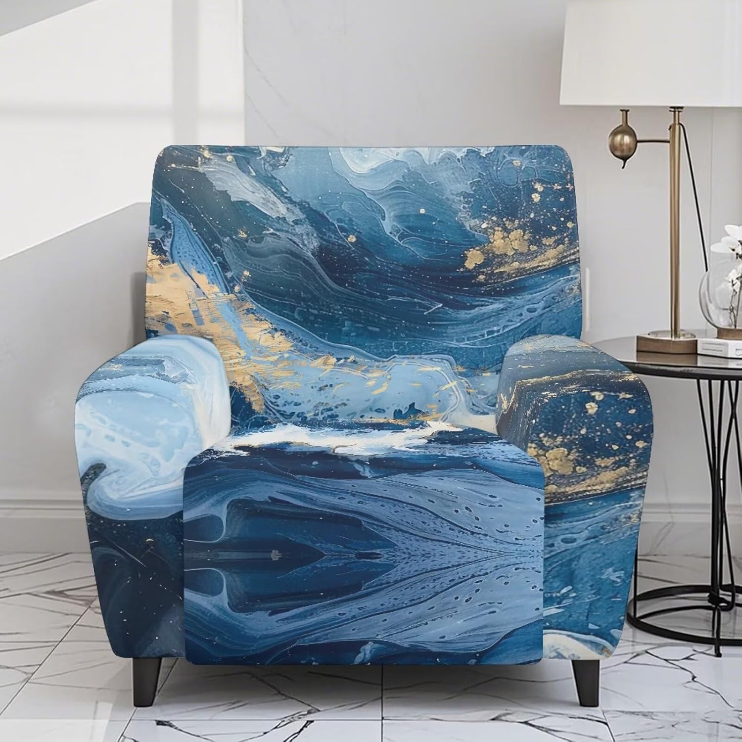 Reclining Chair Cover Marble Pattern Cover Couch Sofa for Living Room Sofa Recliner Covers for Pet-Friendly Households Soft and Breathable