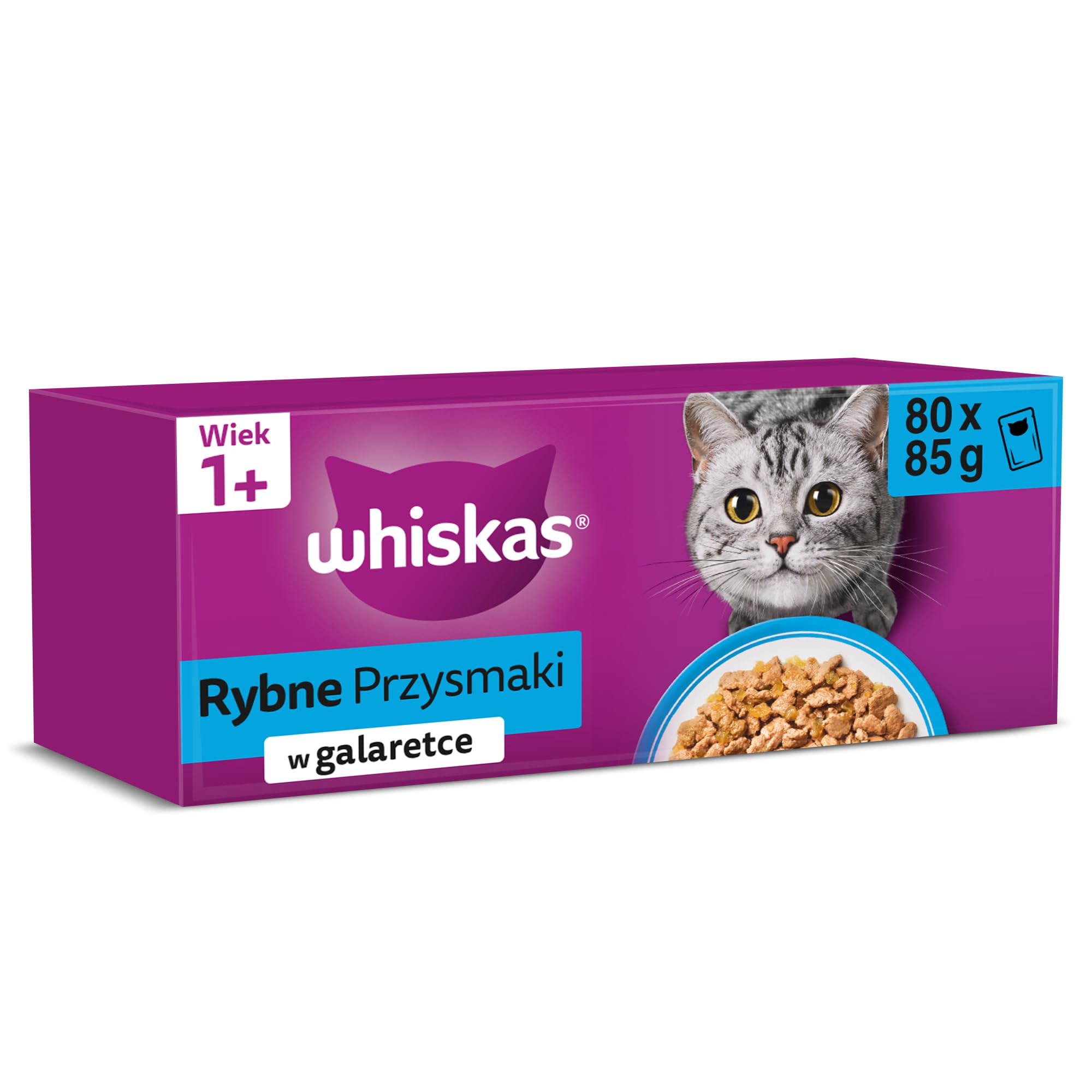 Whiskas Golosinas de pescado para adultos en gelatina en bolsitas para gatos 80 x 85 g