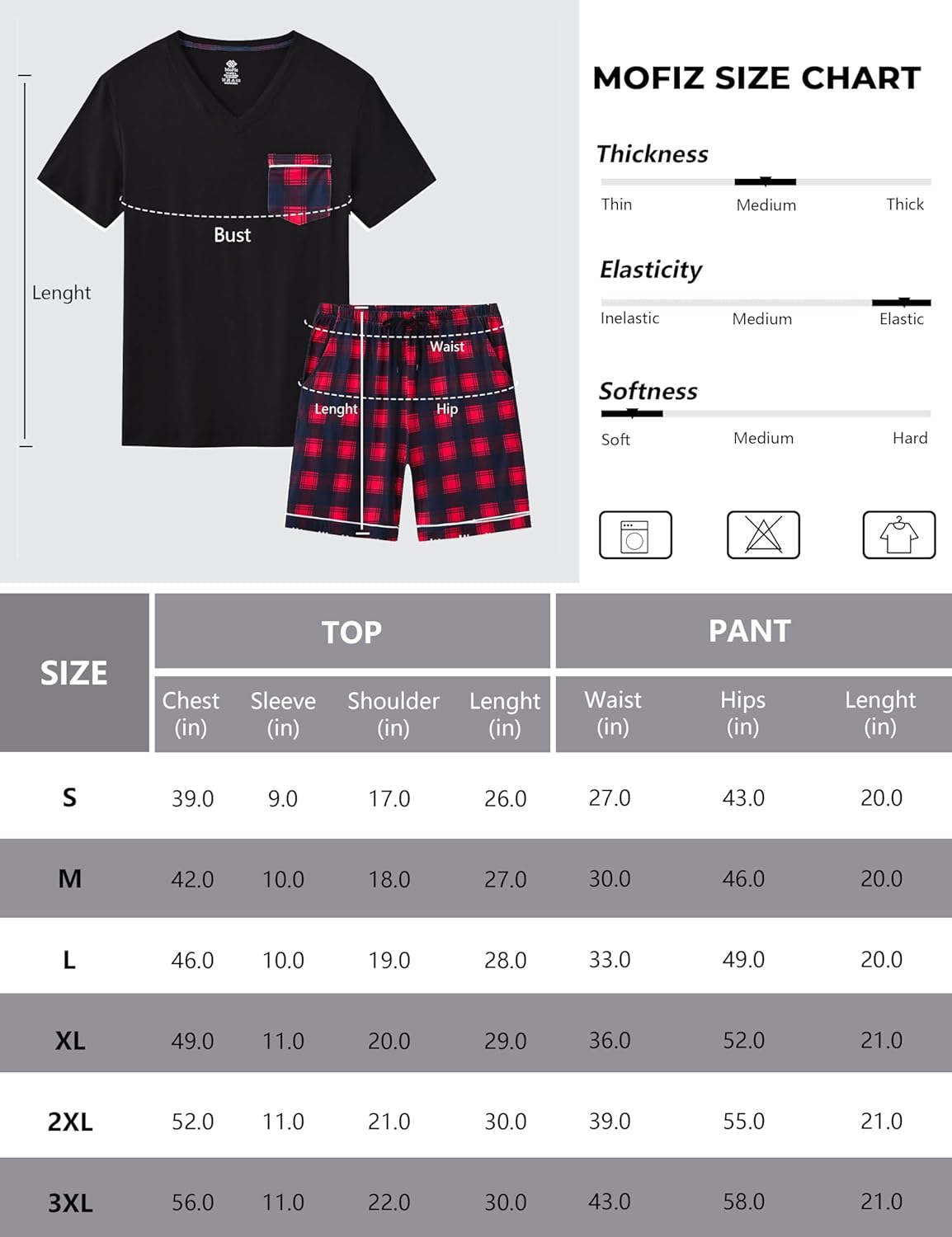 MoFiz Mens Pajama Set Summer Pjs Sleepwear Nightwear Lightweight Quick Dry Soft Short Sleeve V-Neck Pjs Sleep Set With Pocket - Image 7