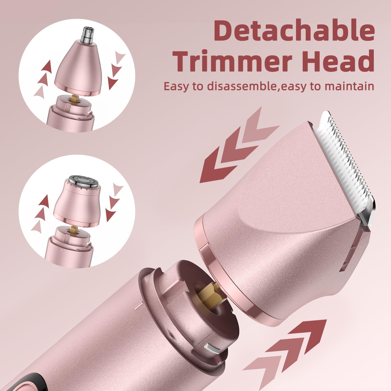 Rasierer Damen, Damenrasierer Elektrisch, unterstützt Nass- und Trockengebrauch, Körper, Gesicht, Nasenhaartrimmer, Achsel, Bein, Arm, mit LED Anzeige, IPX6 Wasserdicht