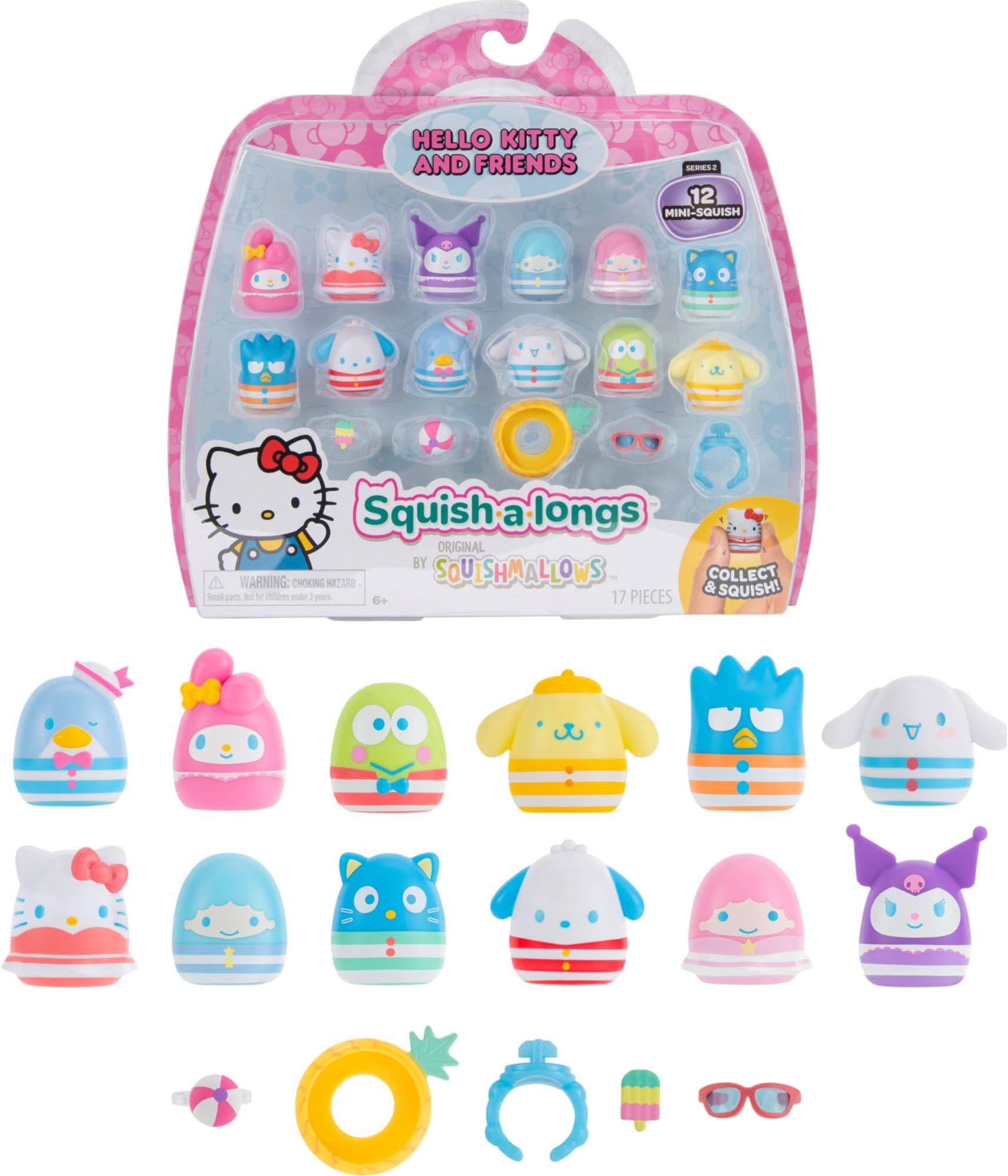 Squish-a-longs Hello Kitty and Friends Pool Party Mini-Squish + Accessory 12-Pack