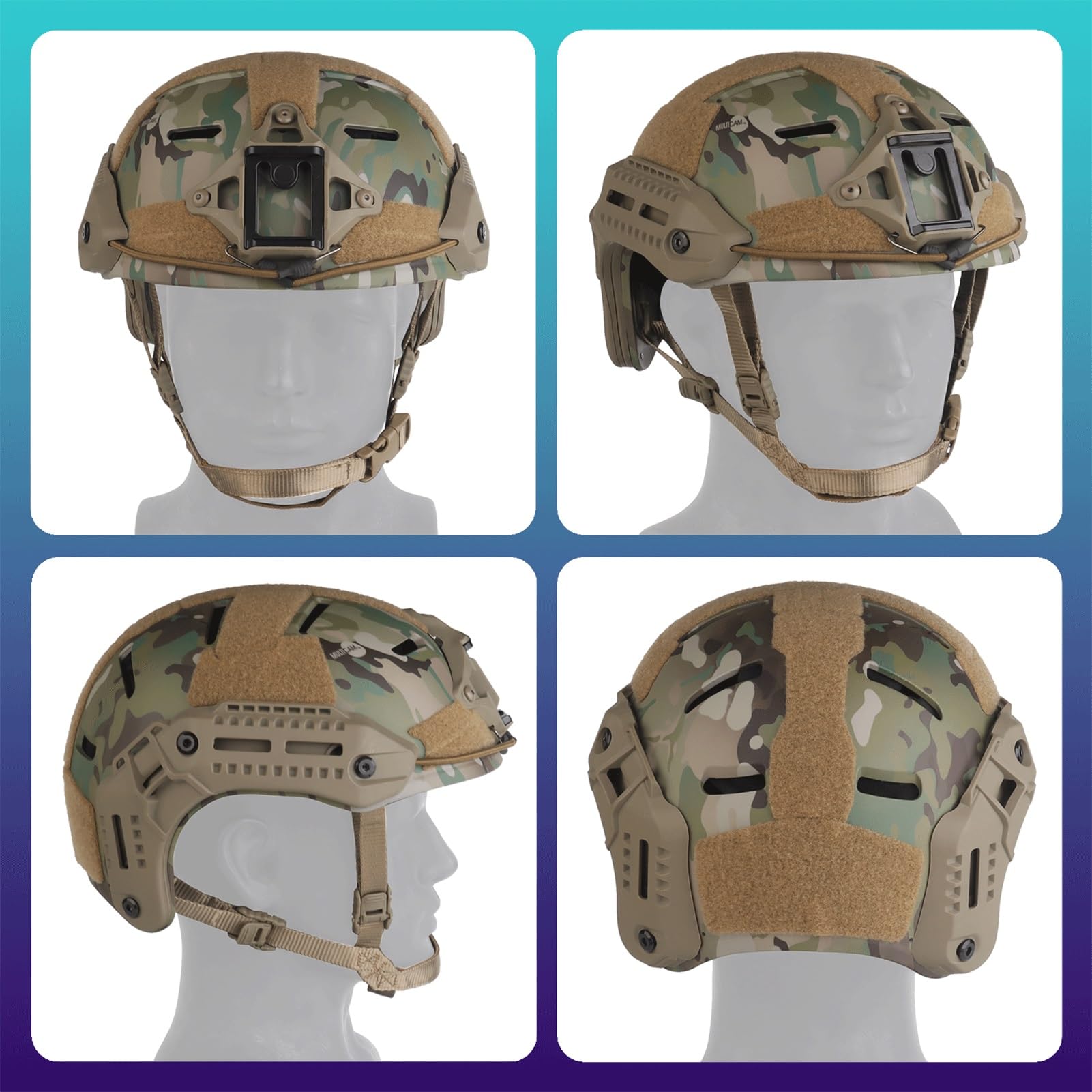 Tactical Bump Helmet with NVG Mount, Side Rail System & Lightweight Design – Perfect for Airsoft, Paintball & Training(CP)