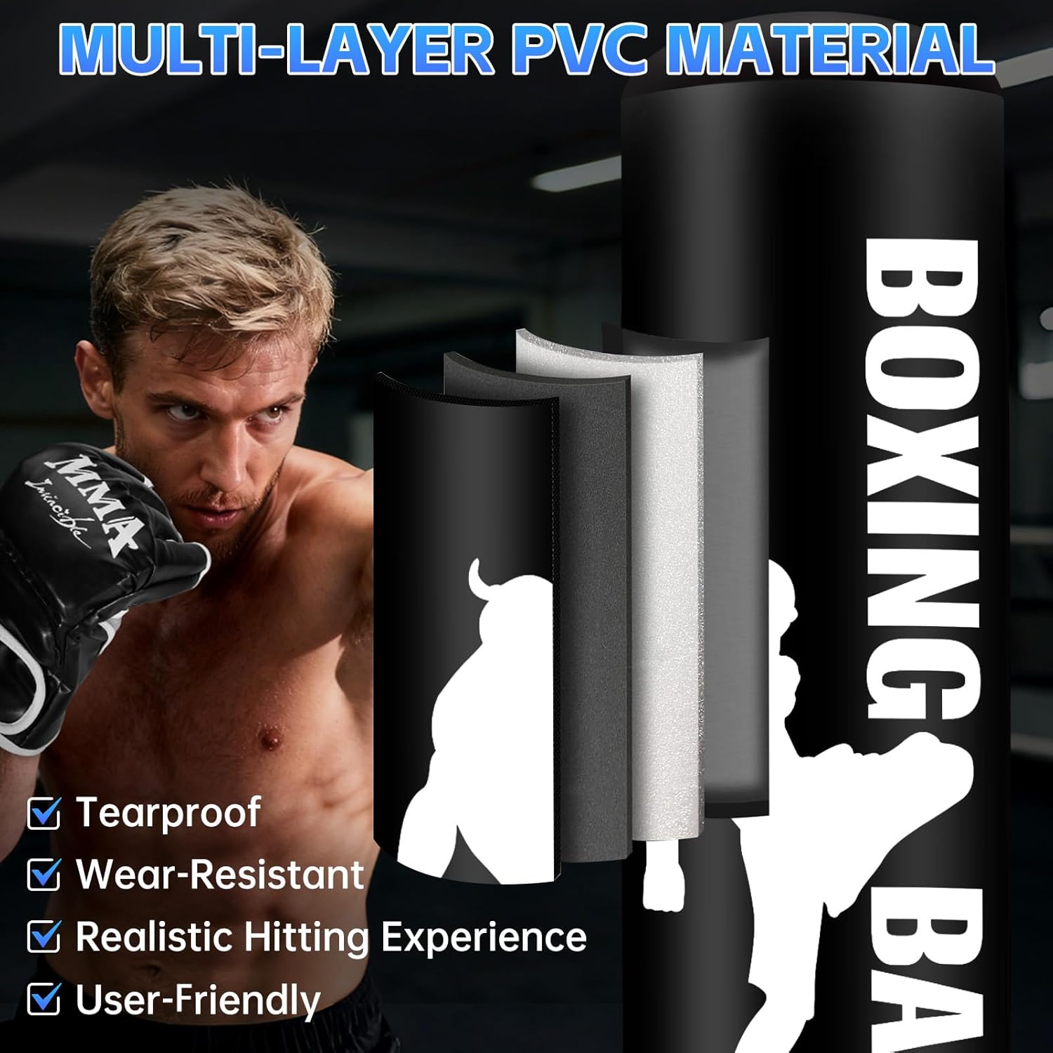 Standing Punching Bag for Adults, Boxing Bag with Stand for Stress Relief & Home Gym, Kicking Bag for MMA Training, Includes Boxing Gloves, Electric Air Pump, Grip Trainer, Jump Rope & Band