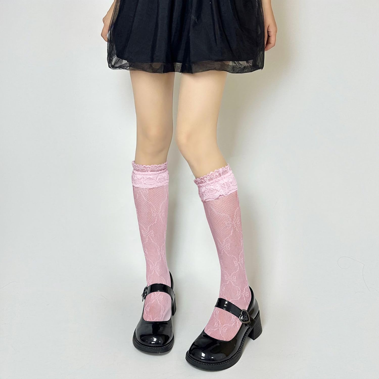 Benefeet Sox Lace Fishnet Knee High Socks Women Girls Ruffle Mesh Knee Highs Lolita Socks Fishnet Stockings