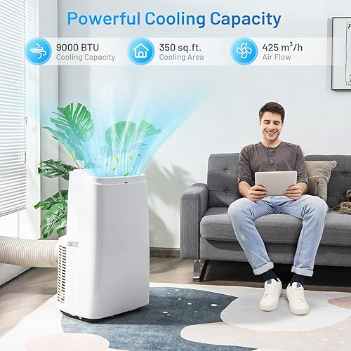 Miniatura 2 de PETSITE Aire acondicionado portátil de 9000 BTU, unidad de refrigeración 3 en 1 con deshumidificador integrado y modos de ventilador, incluye kit de