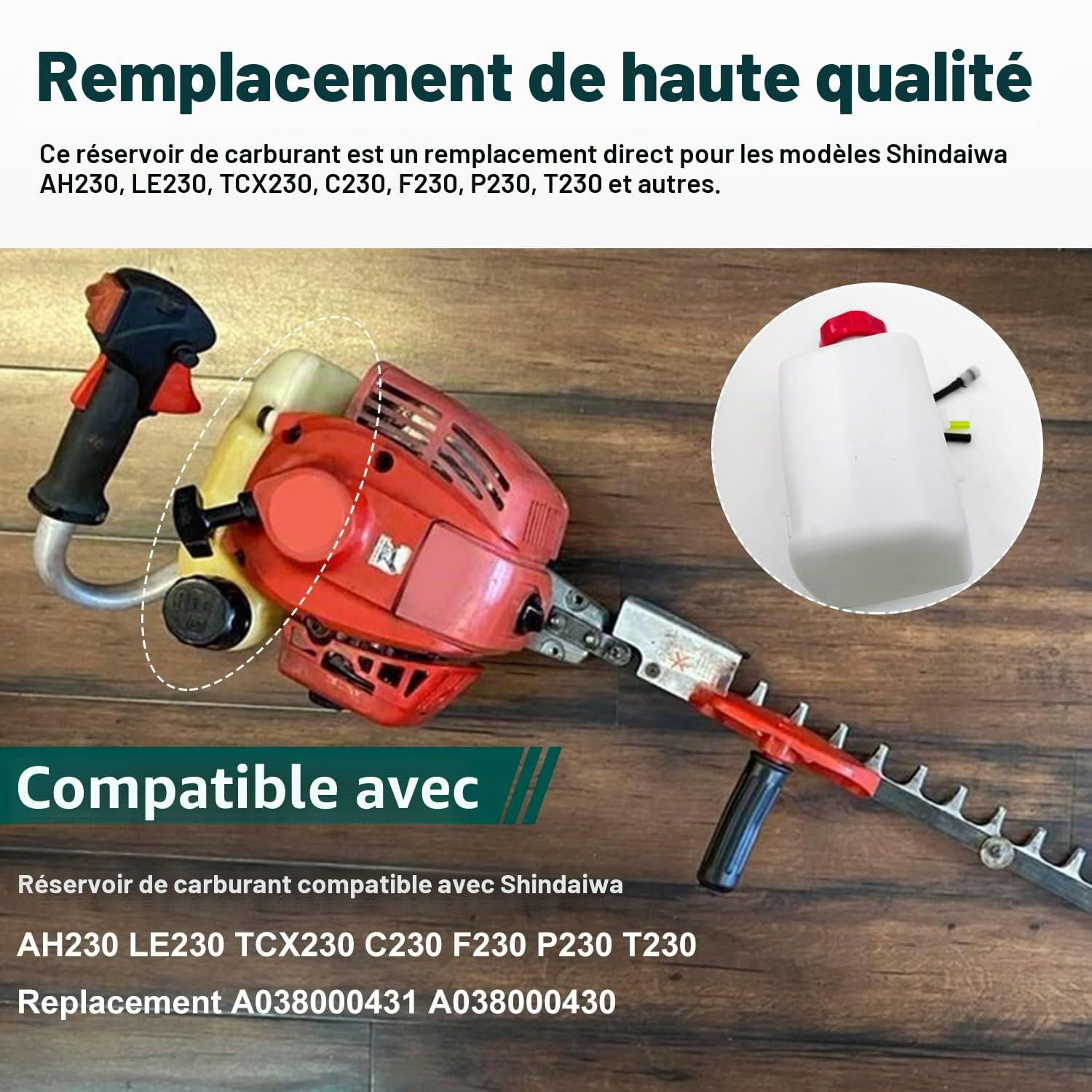 Réservoir de carburant compatible avec Shindaiwa AH230, LE230, TCX230, C230, F230, T230, P230 - Remplacement pour A038000431, A038000430