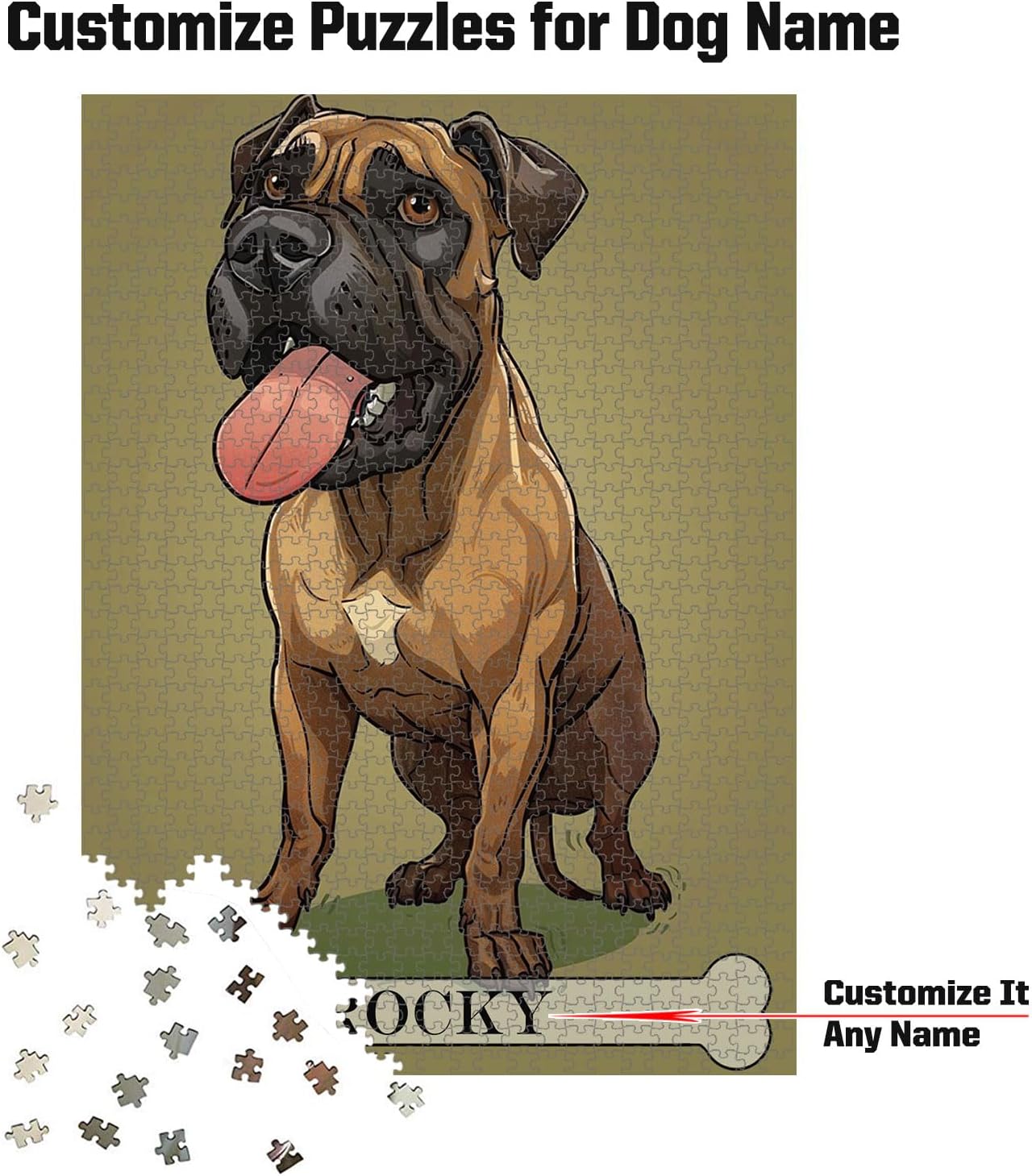 Wooden Jigsaw Puzzles of Cute Presa Canario Dog -Support Custom Name & Text - 300 500 1000 PCS Puzzles Game and Pet Art Print Home Wall Decor