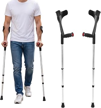 PEPE Mobility Forearm Crutches for Adults x2 Units Open Cuff | For Men and Women, Non-Slip PVC Ferrule, Polypropylene Handle and Elbow Pad, up to 125 kg, Convalescence