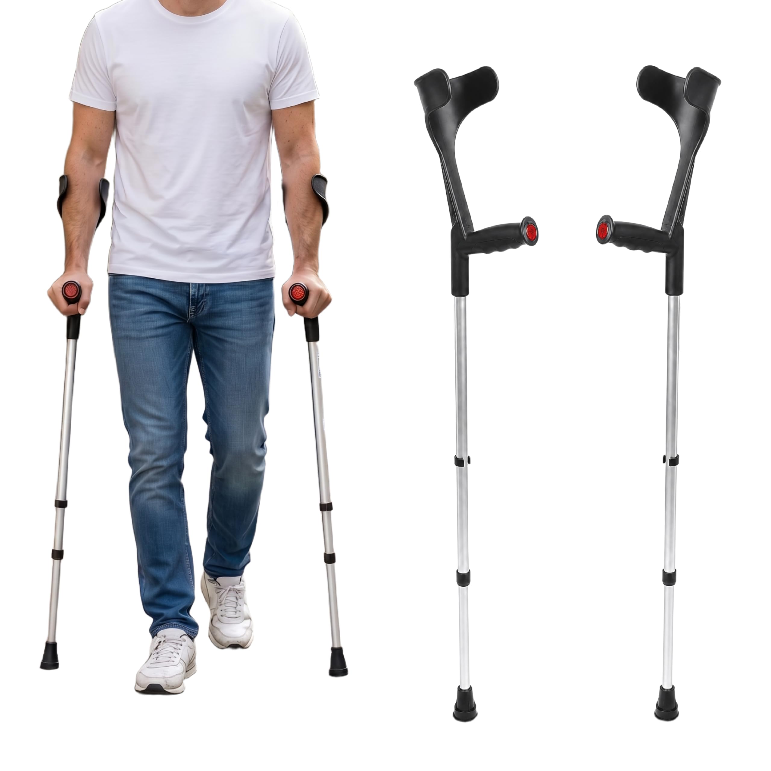 PEPE Mobility Béquilles Médicales Adultes (x2 Unités), Réglables, Canne Anglaise Orthopédique, Aluminium Noir - Fabriqué en Europe