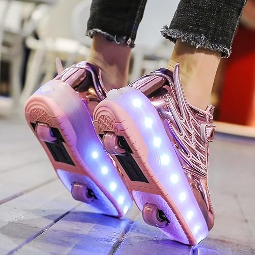 Miniatura 6 de Zapatos de patinaje de moda para niños, zapatos de patinaje premium con ruedas para niñas, tenis LED recargables por USB para niños
