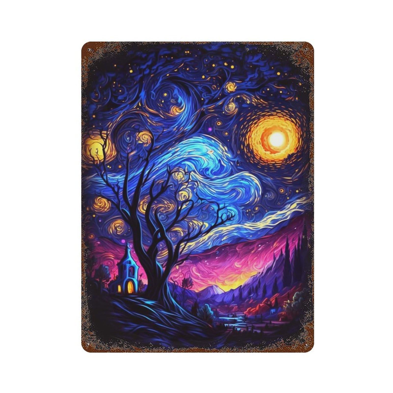 Dancing Night Stars Rusty Metal Tin Sign 15.7"x11.8", for Basement, Hobby Room And Garage Decor, Retro Wall Decor
