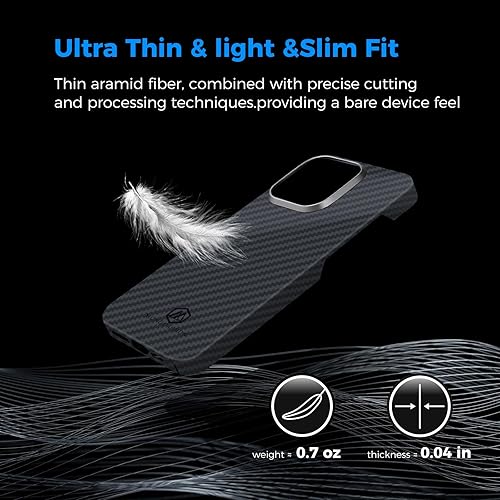 Miniatura 5 de MONOCARBON Funda de fibra de aramida real para iPhone 15 Pro, lujosa funda delgada y ligera de 0.04 pulgadas, ajuste delgado y ligero de 6.1
