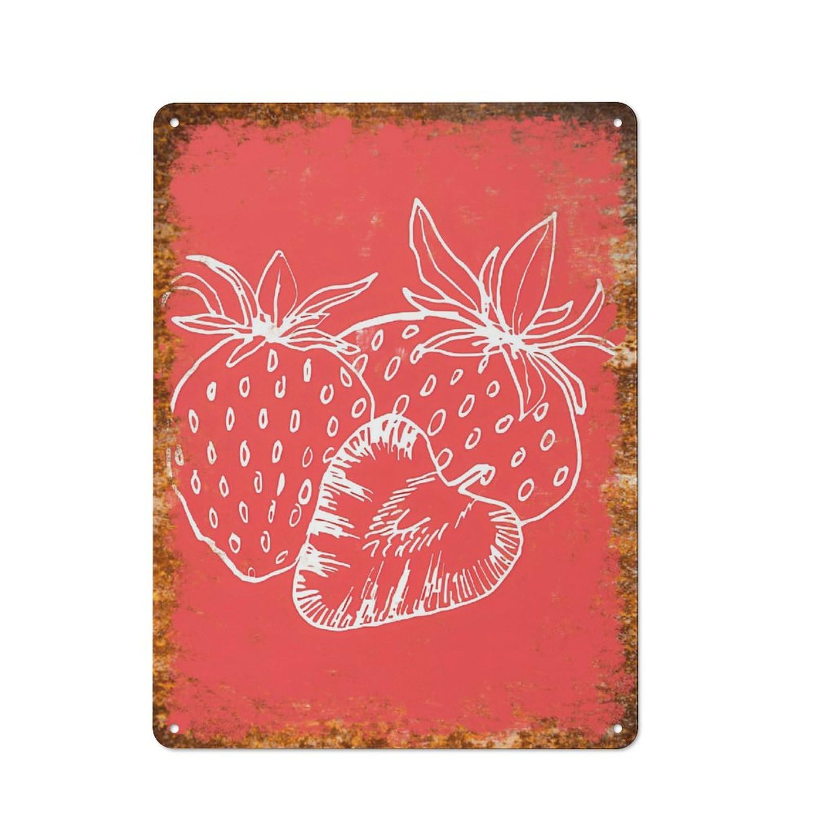 peiyeety Metal Tin Sign Strawberry Line Art On Red Pattern Vintage Rustic Wall Art Kitchen Bathroom Bedroom Living Room Cafe Farmhouse Office Garage Home Bar Laundry Room Porch 8x12 Inch