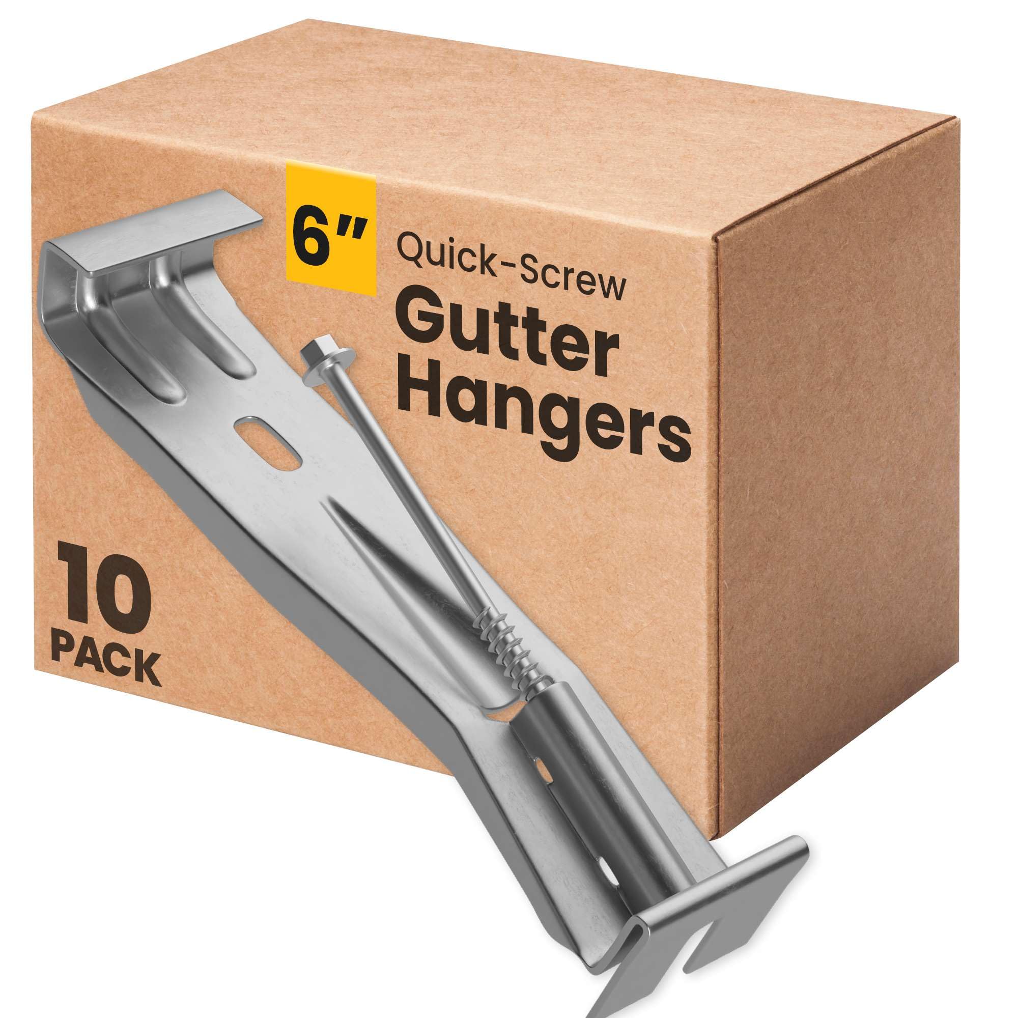 Bulder Quick-Screw 6" Gutter Hangers - Heavy Duty Hidden Gutter Brackets with Pre-Assembled Inserted Gutter Screws - Rain Gutter Parts and Accessories to Fix or Repair Sagging Rain Gutters (10 Count)