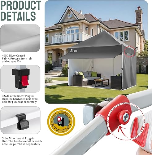 Miniatura 8 de CROWN SHADES Tienda de campaña desplegable de 10 x 10 con 4 paredes laterales, tienda comercial instantánea con configuración para 1 persona,