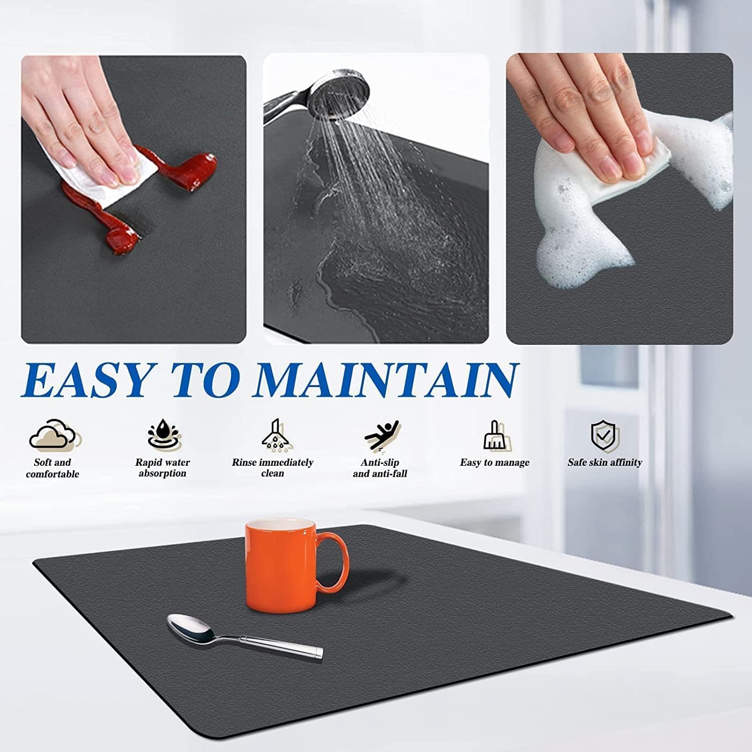 AERYS 30 x 50 cm Dish Dry Mat | Microfiber Home Drying Mat | Reversible Mat | Kitchen Absorbent Mat for Kitchen, Home, Office and Laundry | (1, 30 x 50 cm) 2