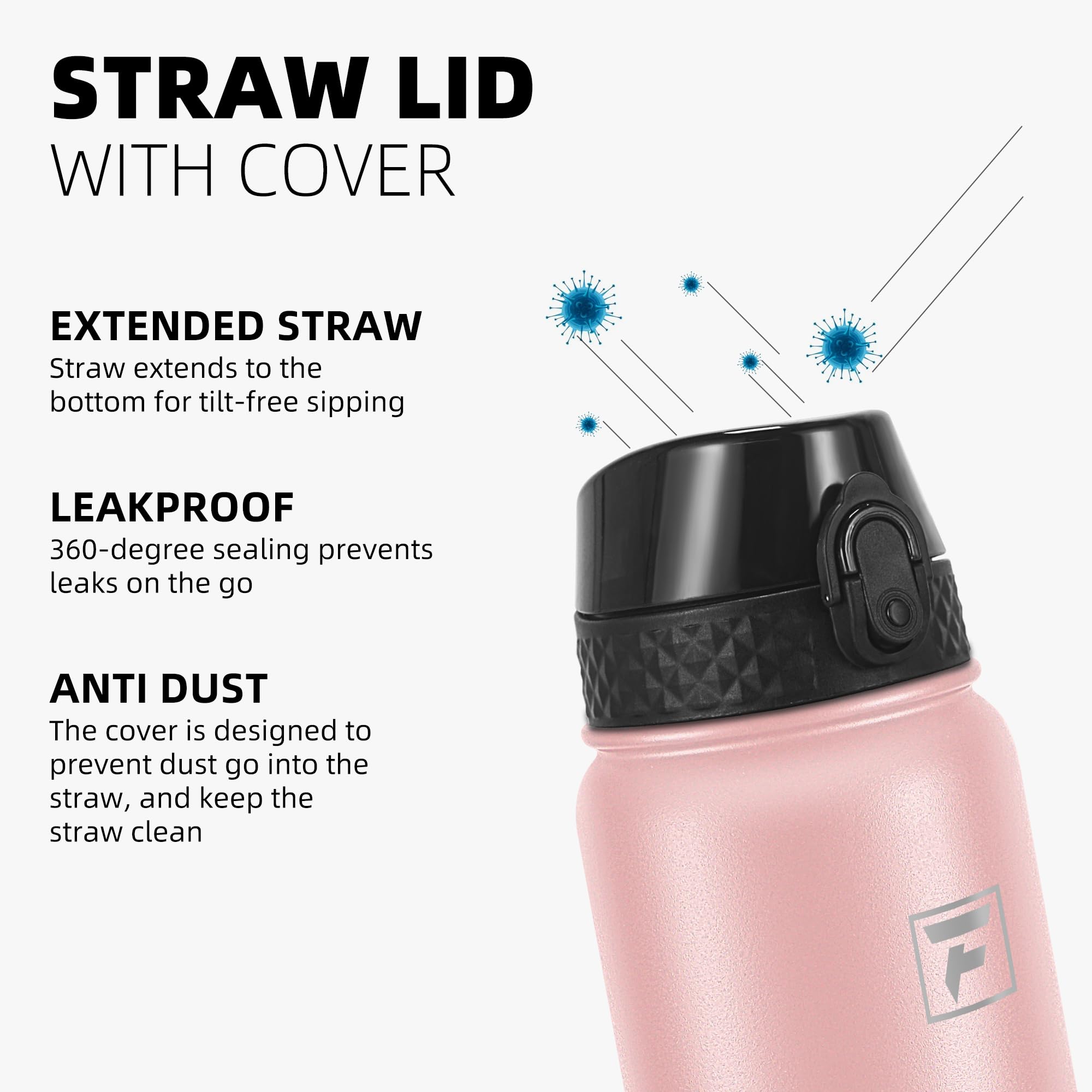 16oz stainless steel water bottle with built in straw Stainless Steel Water Bottle | Non-Insulated main image 1