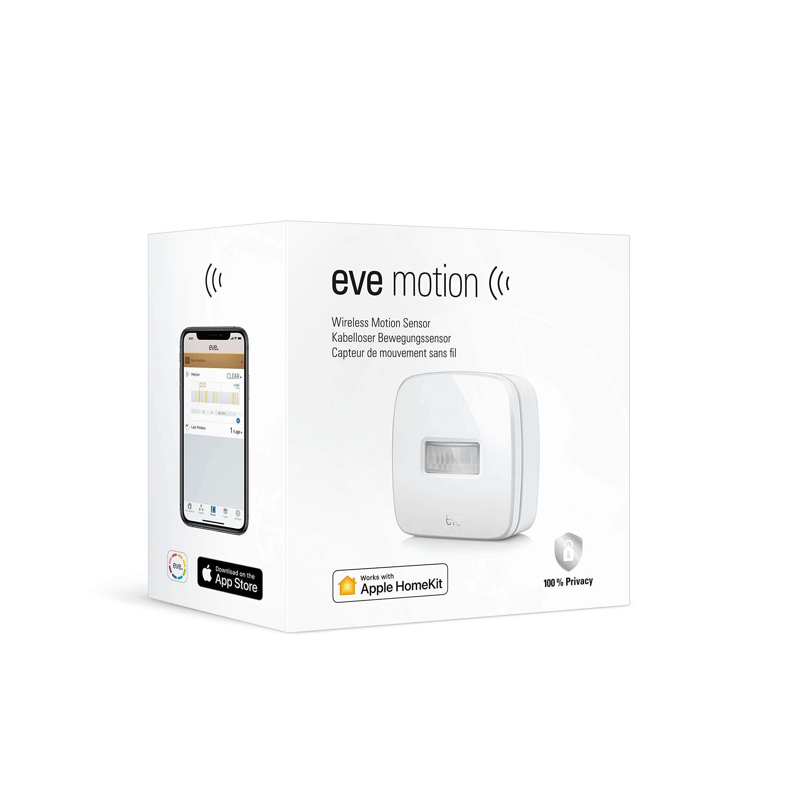 Eve Motion - Capteur de Mouvement sans Fil, Protection IPX3 pour l’étanchéité à l’Eau et Bluetooth Low Energy, sans passerelle intermédiaire (HomeKit)