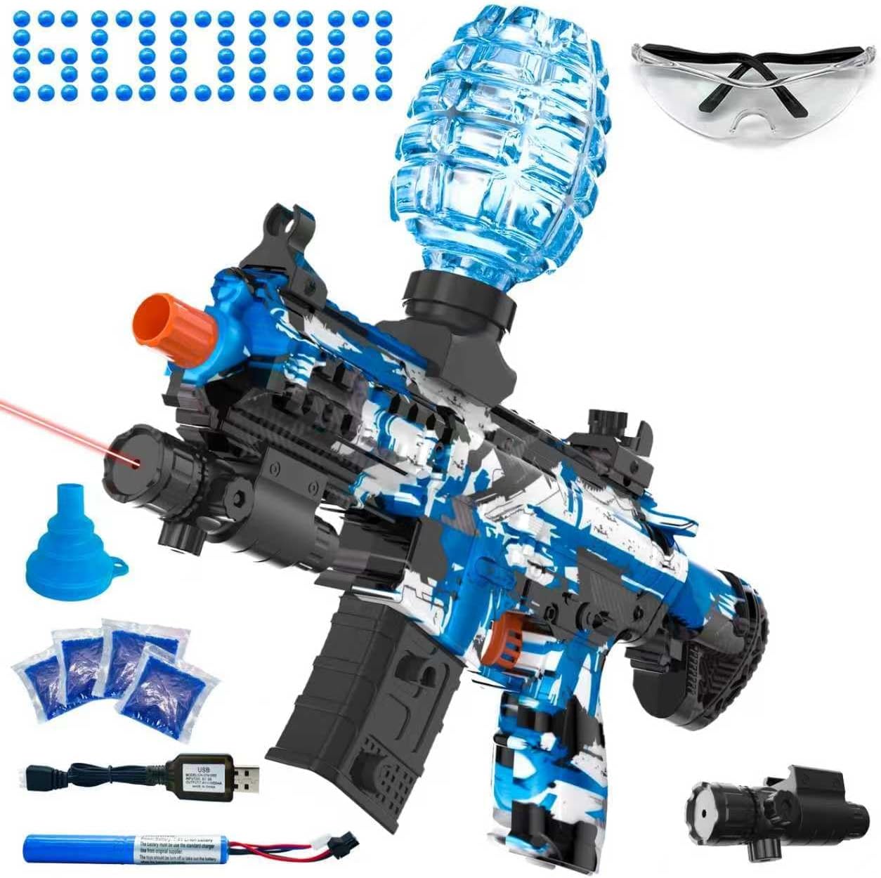 Electric Gel Ball Blaster, High Speed Automatic Splatter Ball Blaster with 60000+ and Goggles, Rechargeable Splatter Ball Toys for Outdoor Activities Shooting Game Party Favor-Mini Blue
