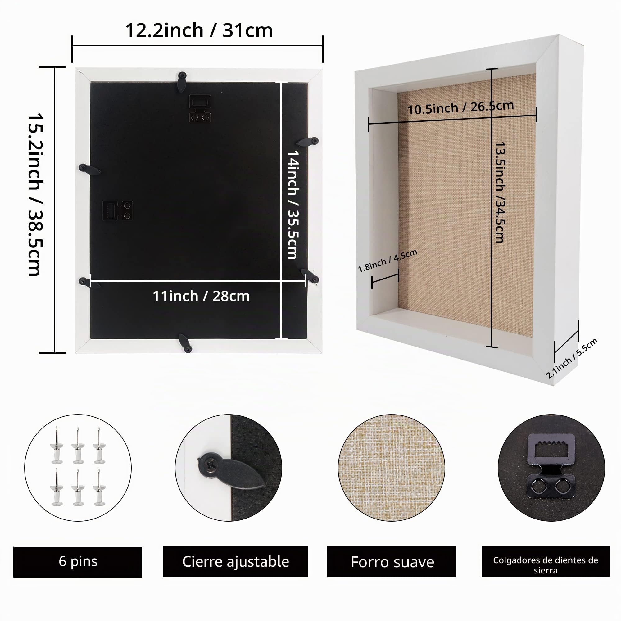 GraduatePro Marco 3D para Objetos 30x40cm Cristal Profundidad Foto Caja Blanco Madera con Soporte Sobremesa Colgar Pared Decoración