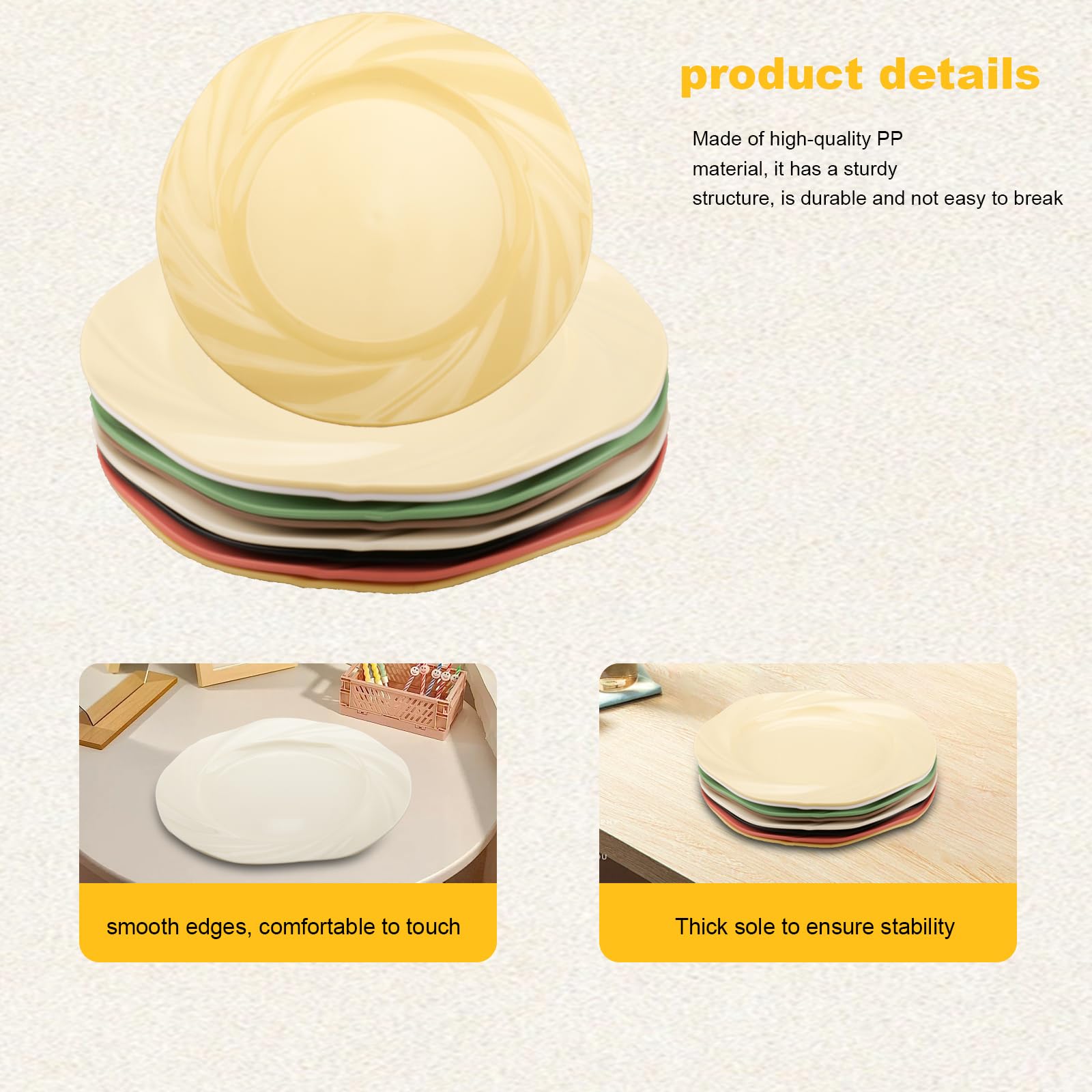 Set di 8 Piatti in Plastica Riutilizzabili Piatti da Dessert Piatti per Pasta 19,5 x 1,5cm Set di Piatti per Tagliatelle, Insalate, Bistecche