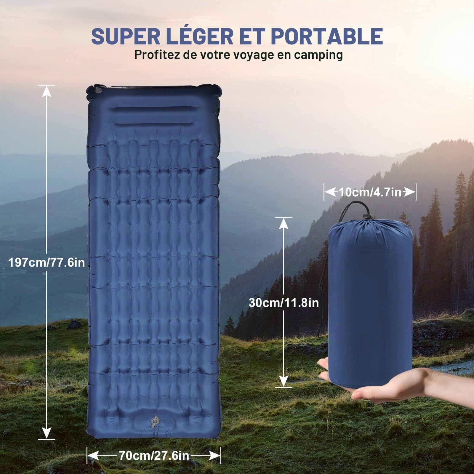 Matelas De Camping Autogonflant : Extra Épais 12 Cm Ultraléger Matelas Gonflable Le Plus Confortable Pliable Matelas De Couchage Autogonflant Avec Pompe À Pied Pour Trekking Tente (Bleu Marine)