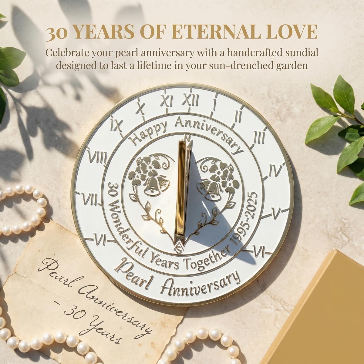 30th Pearl Wedding Custom Engraved Sundial for Garden & Outdoor Decor, Personalized Metal Plaque for Parents, Couples, Him & Her, 30 Year Celebration Present
