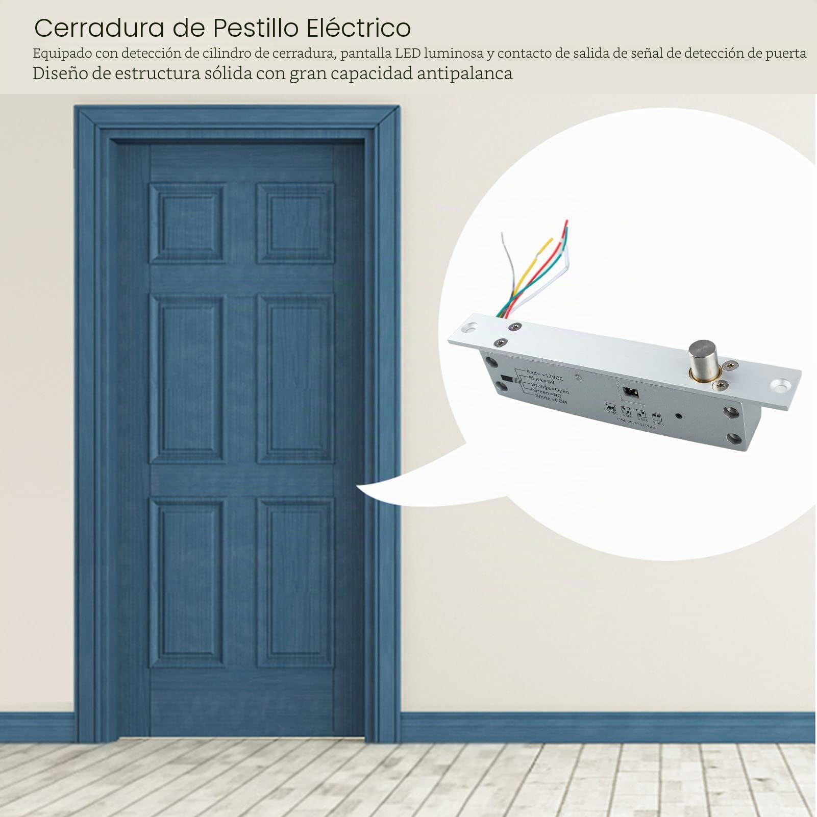 Cerradura de perno eléctrico DC 12V, 5 líneas Cerradura de puerta de perno de caída de cerrojo estrecho con pantalla LED de retardo de tiempo para control de acceso de puerta