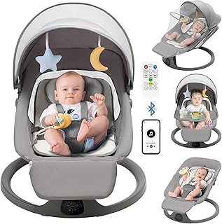 Electric Baby Bouncer with Bluetooth,Baby Swing Chair with 5 Swing Speed,Dinner tray,3-Stage Timer and Remote Control,Portable Baby Swing Chair from Birth for 0 Months Plus Newborn Boys Girls