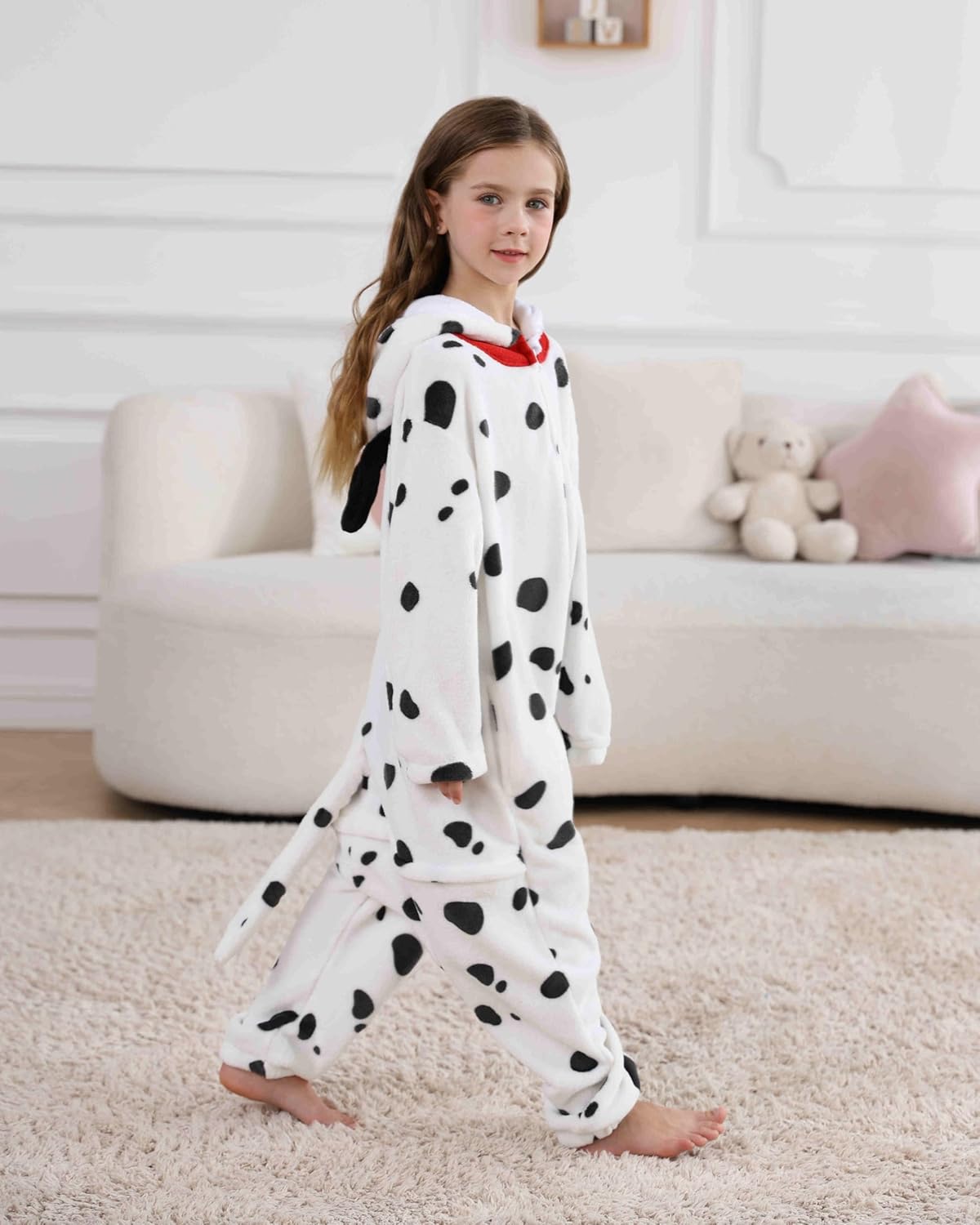SimZoo Kids Animal Pajamas, Boy Girls Dalmatian Cosplay Costume Sleepwear, One-Piece Unisex Homewear 4-13Y
