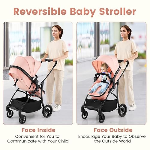 Miniatura 2 de INFANS Cochecito de bebé 2 en 1, cochecito convertible con moisés, asiento reversible, respaldo ajustable, plegable con una mano, cochecito compacto