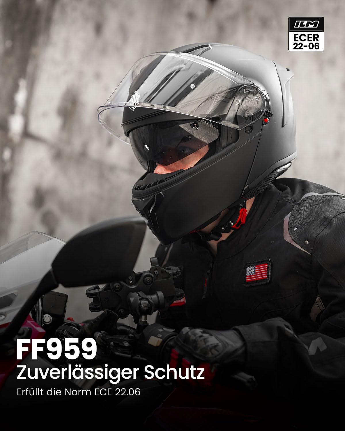 ILM Klapphelm Motorradhelm Herren Damen mit Doppelvisier Integralhelm ECE22.06 Modell FF959