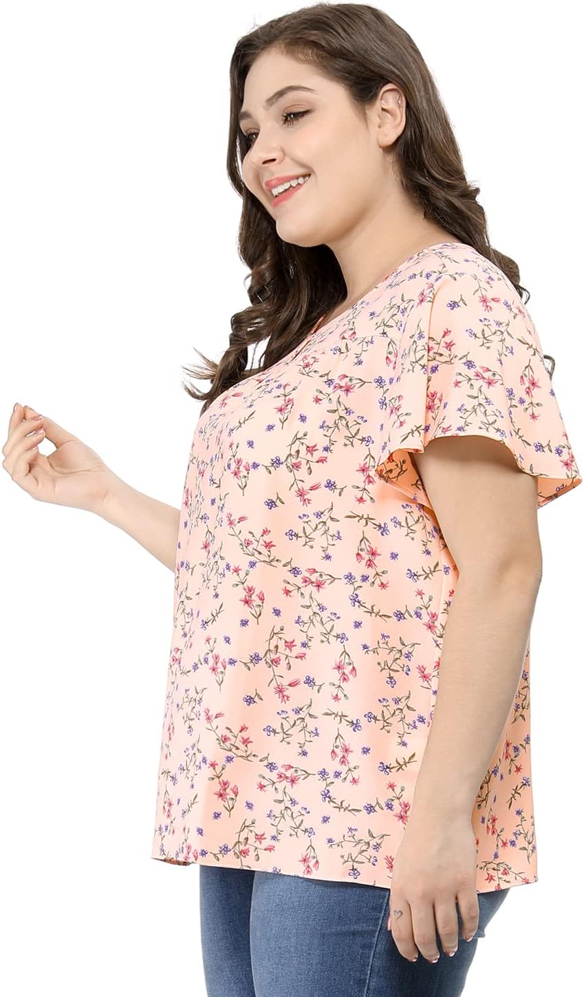 Agnes Orinda Women's Plus Size Blouses Summer Ruffle Short Sleeve Shirts Keyhole Chiffon Tops - Image 4