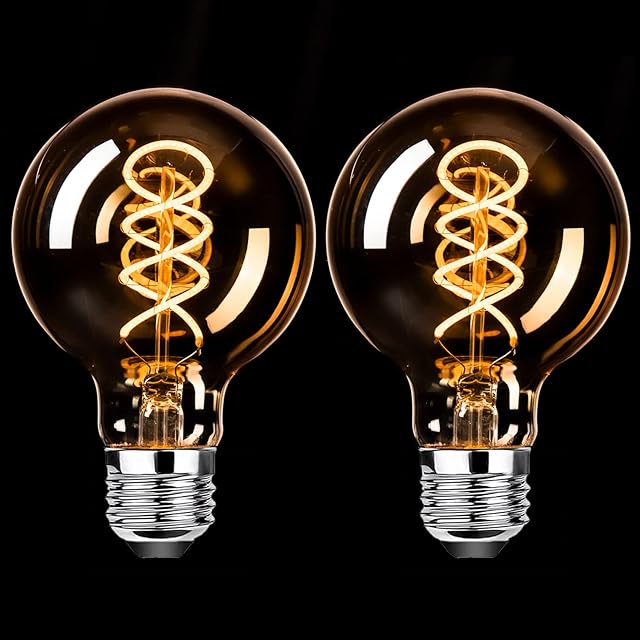Filament Vintage LED Bulbs,E27 Edison Screw, G80 Dimmable Spiral Flexible LED Filament Bulbs,Energy Saving 4W Equivalent 40W,2200K Warm White ,400LM, Globe Retro Amber Glass LED Light Bulb 2-Pack