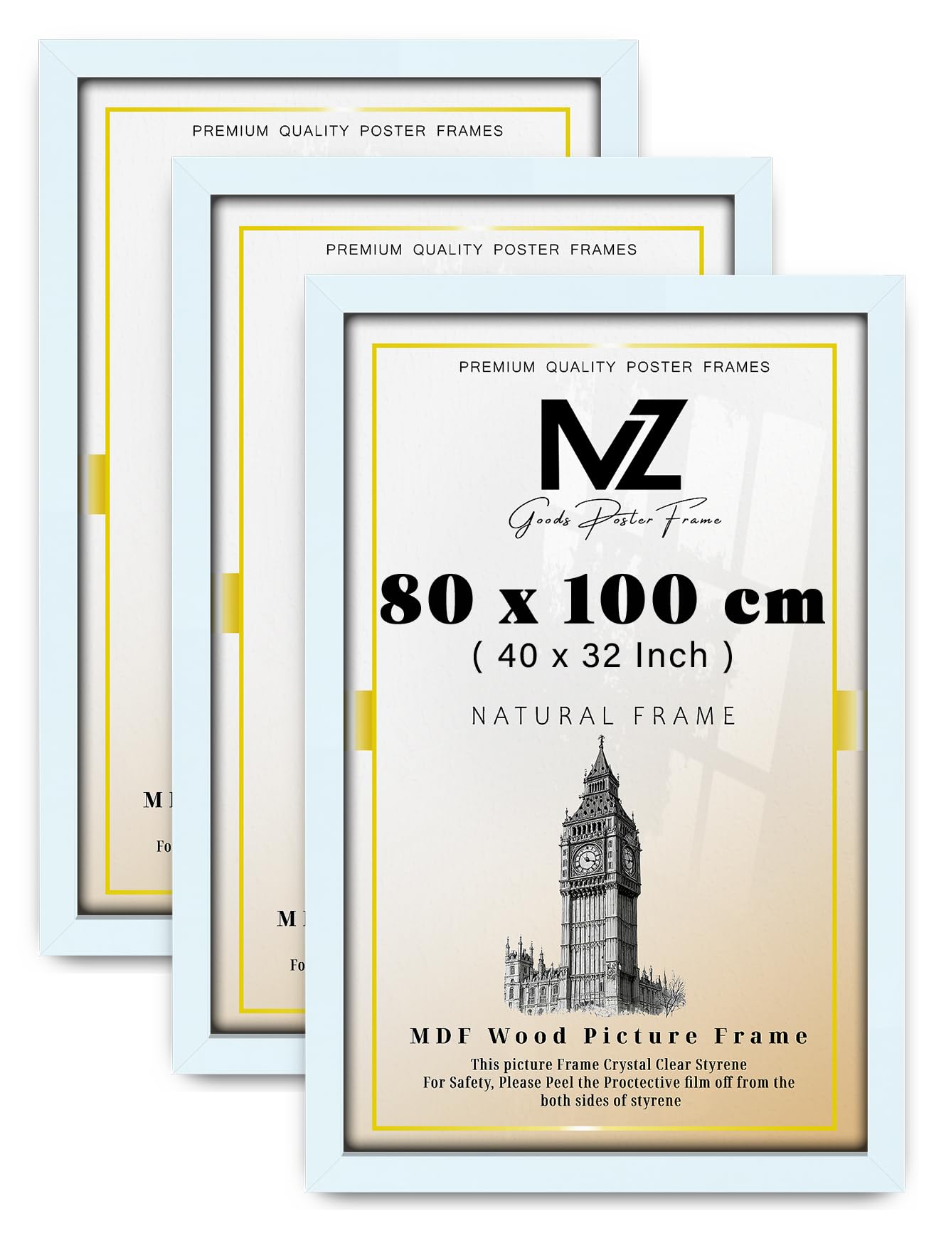 MZ GOODS pack of 3 MDF Poster Frame (80 x 100 CM) 100 x 80 cm for Canvas Prints, Photo Collage & Fine Art, Lightweight, Easy Mounting Hooks for Wall Hanging [ White ]