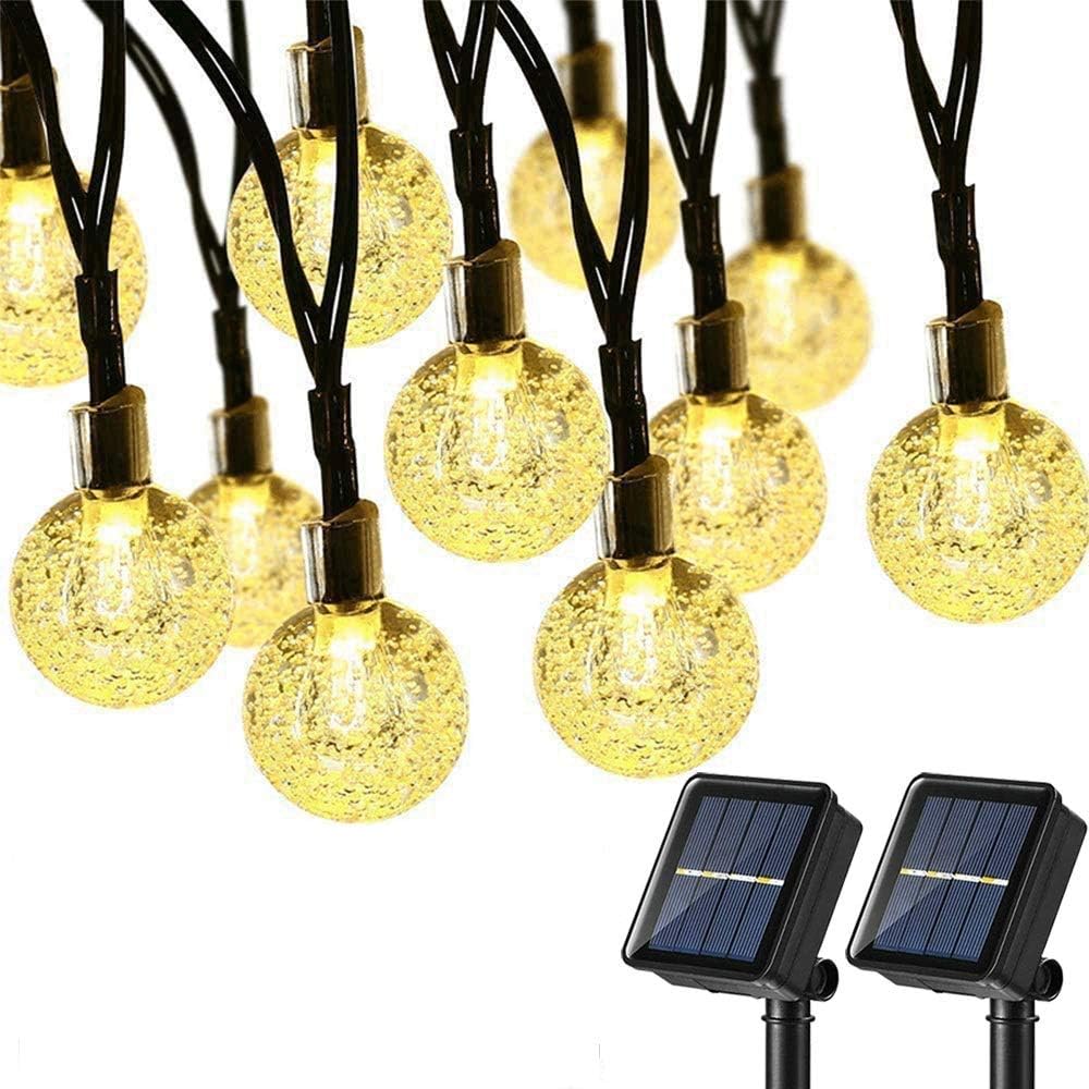 Brizled Solar String Lights, 2 Pack Total 42.66ft 60 LED Solar Globe String Lights, 8 Modes Crystal Ball Solar Patio Lights Outdoor Waterproof for Yard Garden Wedding Pergola Gazebo Bistro, Warm White